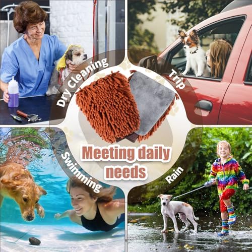 Teenyyou 2 Pcs Dog Towel Chenille Microfiber Pet Grooming Gloves - Image 4