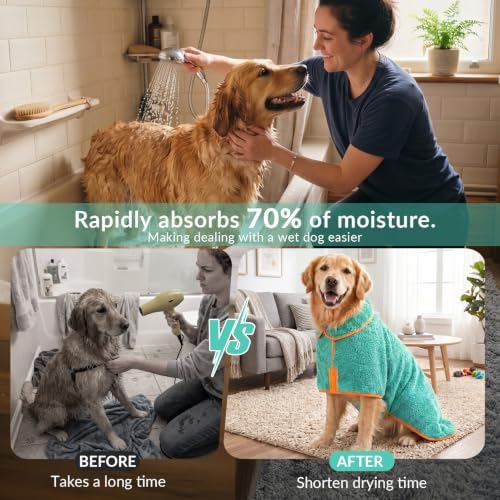 Dog Bathrobe, Super Absorbent for Small to Large Dogs, Lake Green M - Image 3