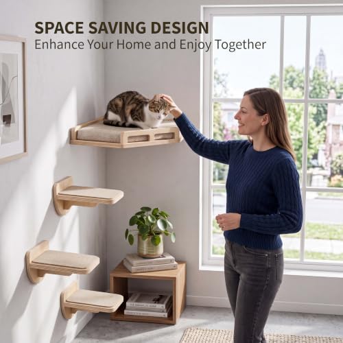 Wall Mounted Cat Shelves Bed Set Wooden Climbing Perch - Image 6