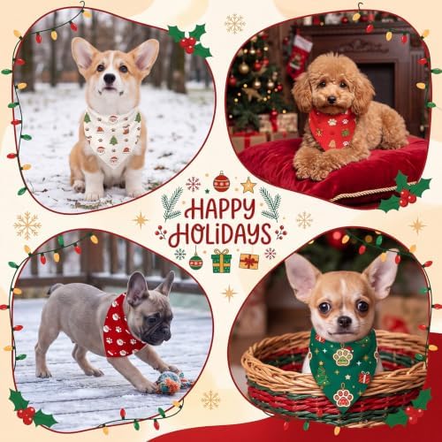Preboun 100 Pcs Christmas Paw Print Dog Bandanas Bulk, Xmas Party - Image 2