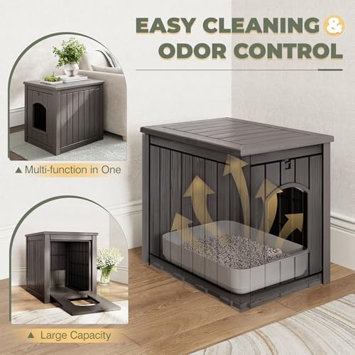 Cat Litter Box Enclosure, Enclosed Cat Litter Box Raised Floor, Openable Front - Image 2