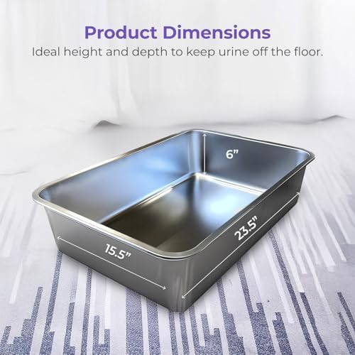 iPrimio Stainless Steel Cat Litter Box, XL 23.5" x 15.5" Open Pan - Image 3