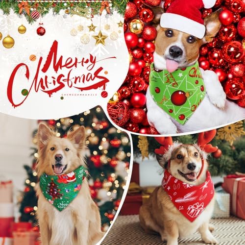 Preboun 100 Pcs Christmas Dog Bandanas Bulk, Red and Green Santa Snowmen - Image 2