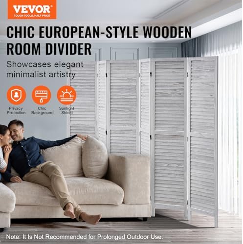 VEVOR Wood Room Divider, 6 Panel Wood Folding Privacy Screen, 66.9 Inches Tall - Image 2