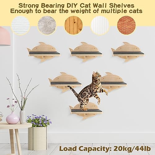Lenwen 6 Set Cat Wall Shelves, Wood Cat Climbing Step, Wall Mounted - Image 6