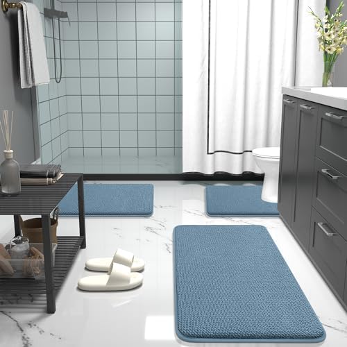 OLANLY Thick Memory Foam Bathroom Rugs 35x24, Absorbent Bath Mat, Airy Blue - Image 7