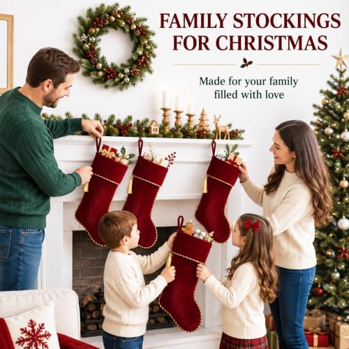 Red Christmas Stockings 1 Pack 20 Inch Large, Velvet - Image 4