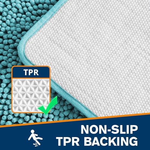 Chenille Bathroom Rug 24"x36" Aqua, Non-Slip Plush Bath Mat - Image 5