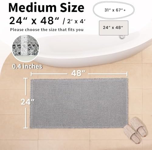 Waffle Bath Mat, Boho Bathroom Rugs Non Slip Washable - Image 2