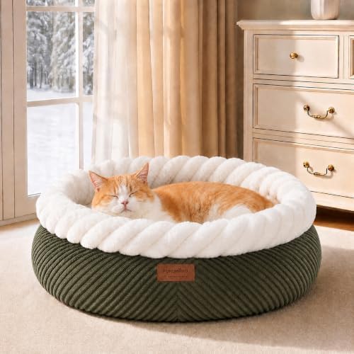 FUKUMARU Cute Round Cat Bed, Calming Donut Small Dog Beds by FUKUMARU