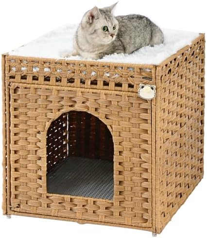 SETVSON Cat Litter Box Enclosure Furniture, Hidden Rattan PE House by SETVSON
