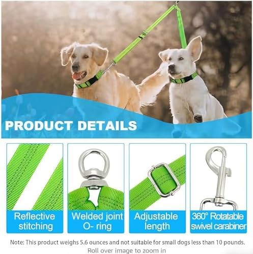 Double Dog Leash Coupler, No Tangle 360° Swivel Adjustable Reflective Dog Leash - Image 6