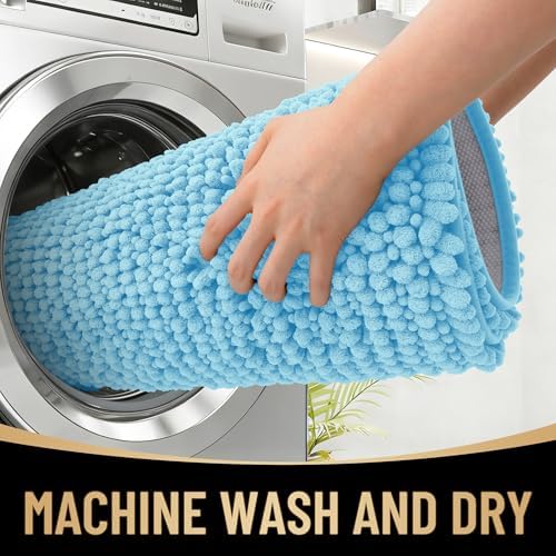 OLANLY Thick Chenille Small Bathroom Rugs Mats 24x16, Sky Blue - Image 4