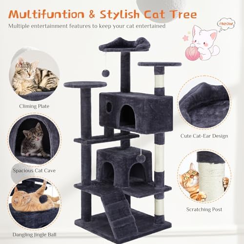 54 Inch Cat Tree Tower with Sisal Scratching Posts - Image 3