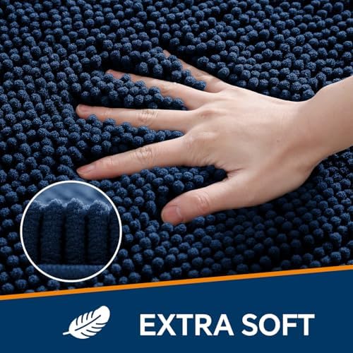 Chenille Bathroom Rug 20"x32" Navy Blue, Non-Slip Plush Bath Mat - Image 3