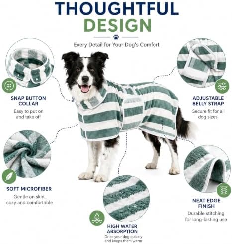 Quick-Dry Dog Bathrobe, Absorbent Striped Pet Towel Coat，Blue：S - Image 4