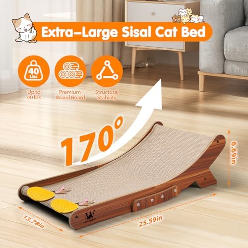Sisal Cat Scratcher Bed, Natural Solid Wood Scratch Lounger, No Mess Scratching - Image 2