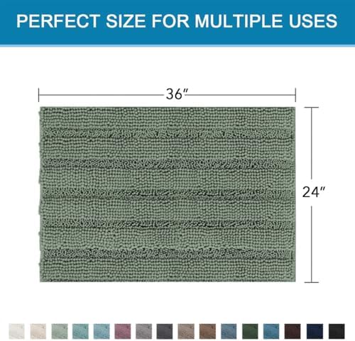 H.VERSAILTEX Bath Mats for Bathroom Non Slip Extra Thick Chenille Striped Bath - Image 2
