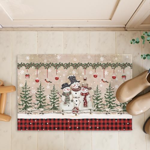 Giwawa Winter Snowman Bath Rug Red Buffalo Plaid Bathtub Mats Soft Absorbent - Image 7