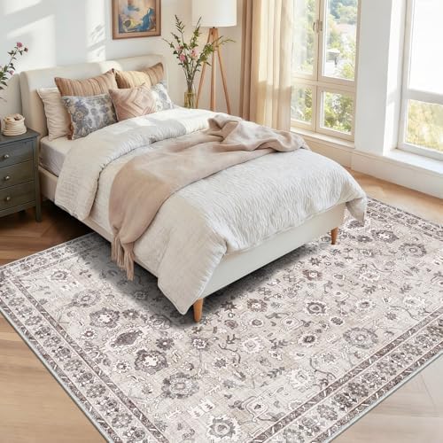 Dining Room Rugs for Under Table Washable 6x8 Beige Rug - Image 3