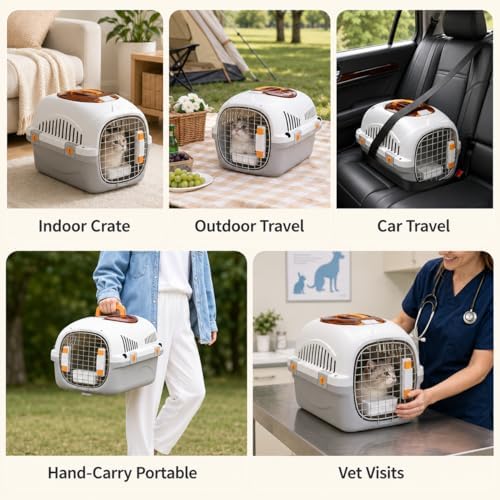 Hard Cat Carrier for Large Cats up to 20 lbs, Top Loading Plastic Pet Travel - Image 5