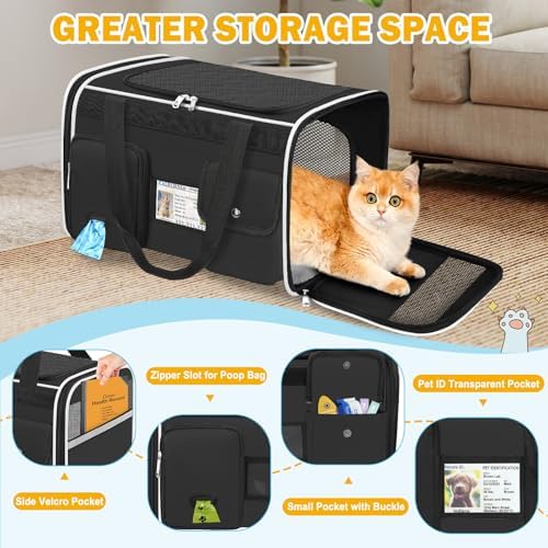 HUANLANG Large Cat Carrier Soft Sided Travel Pet Carrier Airline Approved - Image 3