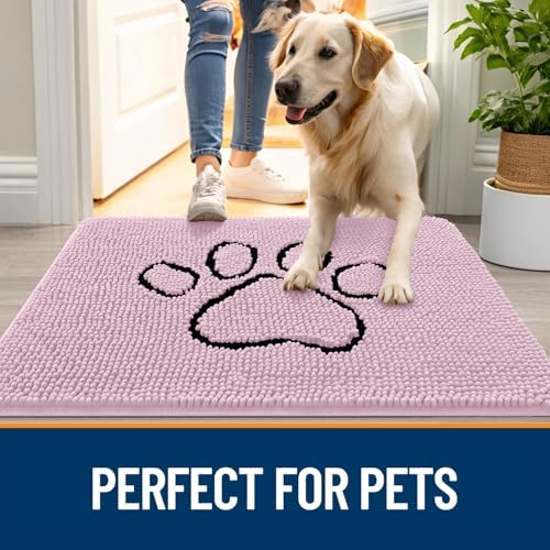 OLANLY Dog Door Mat for Muddy Paws 48x30, Paw Print Design Chenille Mud Mat - Image 6