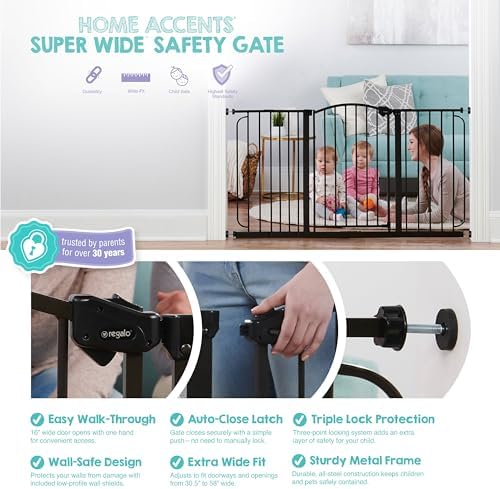 Regalo Safety 30.5"-58" Extra Wide Baby Gate, Bottom of Stairs & Doorways - Image 3