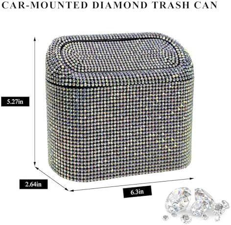 Bling Car Trash Can with Lid, Sparkly Mini Crystal Litter Container Auto - Image 2