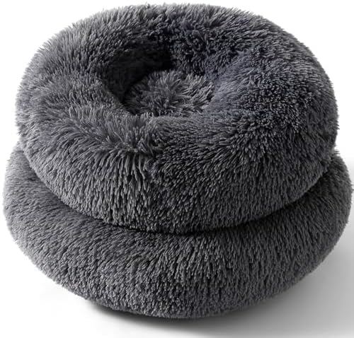 Cat Beds for Indoor Cats, Round Donut Small Dog Bed, Dark Gray - Image 2