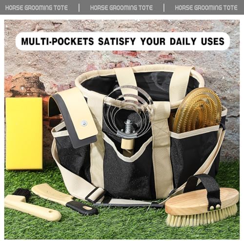 Abbylike Grooming Tote, 10.63 x 10.63 x 9.45 Inch, Khaki and Black - Image 5