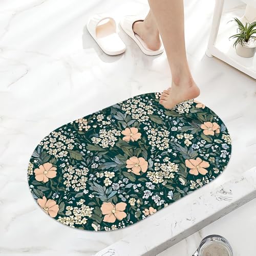 Dark Teal Busy Floral Super Absorbent Quick-Drying Bathroom Mat Rug, Rubber - Image 6