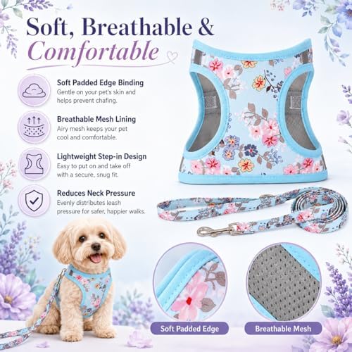 Step in Dog Harness Leash Set- All Weather Reflective No-Pull Floral Pattern - Image 4