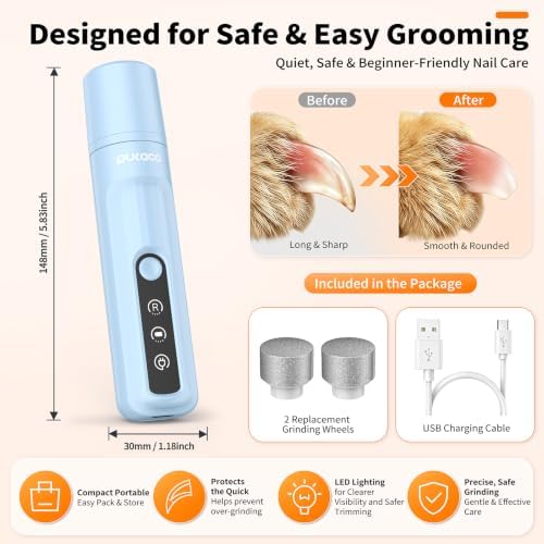 Dog Nail Grinder Quiet with LED Light Electric Cat Nail Trimmer - Image 5