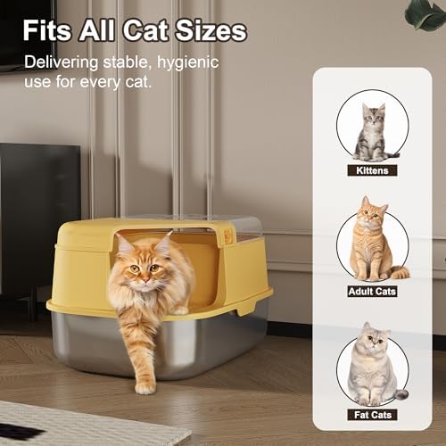 3-in-1 Convertible Cat Litter Box, ABS + Stainless Steel Pan, Enclosed Low - Image 5
