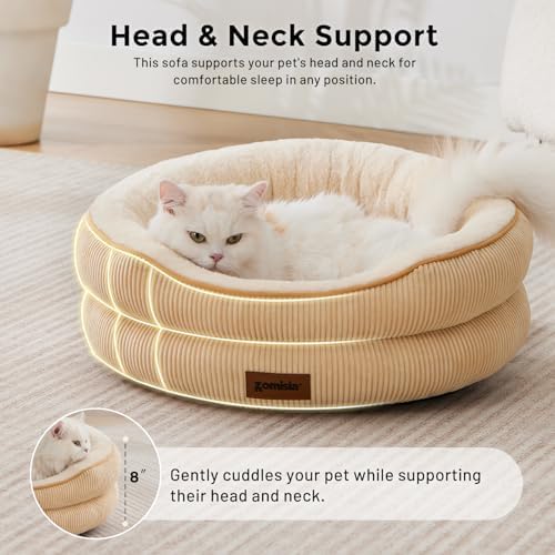 ZOMISlA Heated Cat Bed for Indoor Cats, 25 Timer & 11 Temp Adjustable Khaki - Image 4