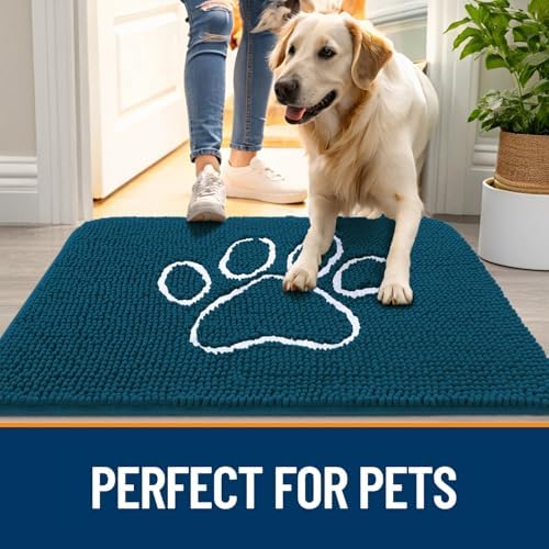 OLANLY Dog Door Mat for Muddy Paws 35x24, Paw Print Design Chenille Mud Mat - Image 6
