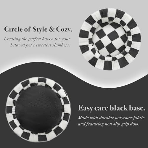 Ohocut Checkered Cat Dog Bed, Cute Black White Retro Style Aesthetic Round - Image 4
