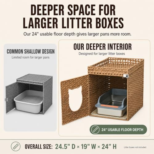 Handwoven Rattan Cat Litter Box Enclosure - Image 3