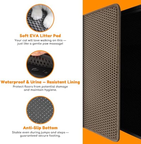 Cat Litter Mat 35"x24", Double Layer EVA Litterbox Mat Brown - Image 3