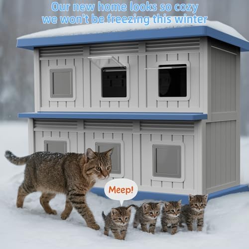 DRATO Outdoor Cat House Resin Double-Decker Weatherproof Cat Shelter Large - Image 6