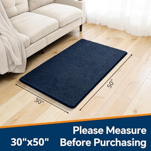 Chenille Bathroom Rug 30"x50" Navy Blue, Large Plush Bath Mat - Image 2