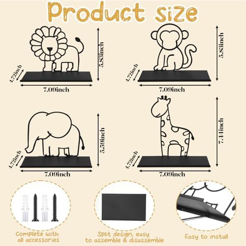 Sieral 4 Pcs Safari Wall Shelf Metal Safari Wall Decor Bookshelf - Image 2