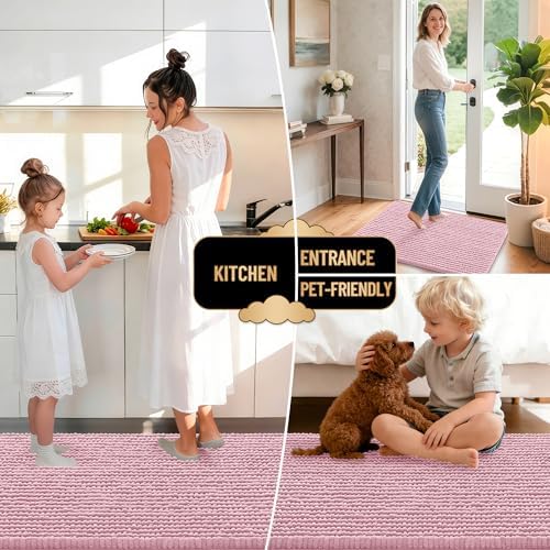 OLANLY Thick Chenille Bathroom Runner Rugs Mats 44x24, Dusty Rose - Image 6