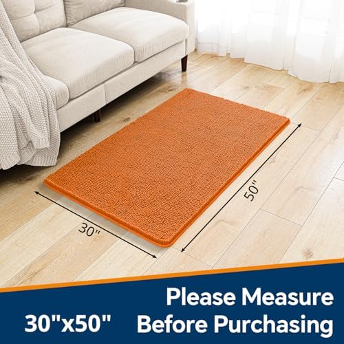 Chenille Bathroom Rug 30"x50" Orange, Large Plush Bath Mat - Image 2