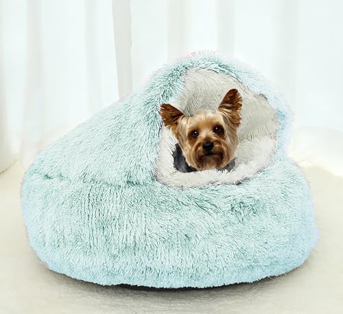 Dog Cave Bed for Small Dogs Cats Pets, Anti Anxiety Calming Plush Dog Beds - Image 2