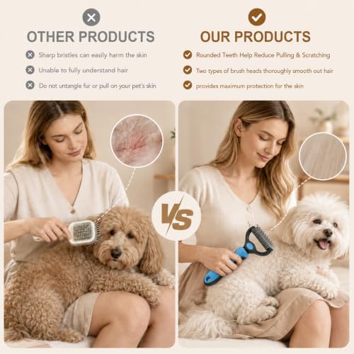 Deshedding Brush for Dogs and Cats, Undercoat Rake Pet Brush for Long Hair - Image 5