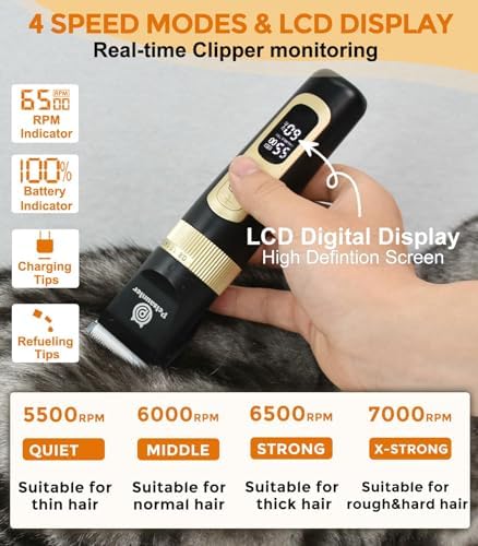 Petsaunter Dog Hair Clippers, 4-Speed Low Noise Rechargeable TypeC Electric Pet - Image 3