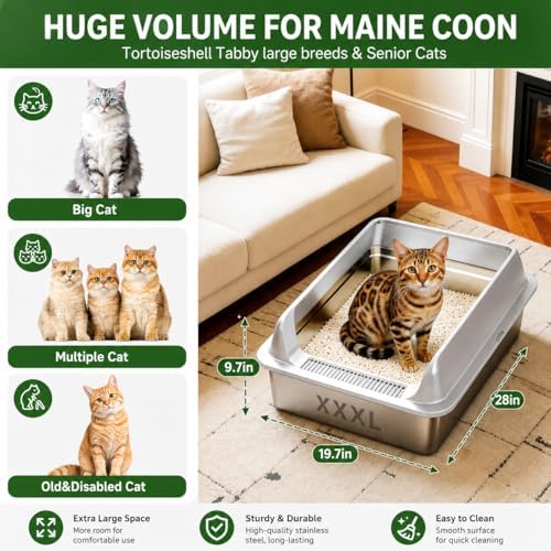 KalraMay XXXL Extra Large Stainless Steel Litter Box, Cool Gray - Image 3