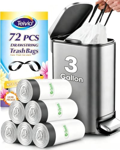 Teivio 3 Gallon 72 Counts Mini Strong Drawstring Trash Bags Garbage Bags by Teivio